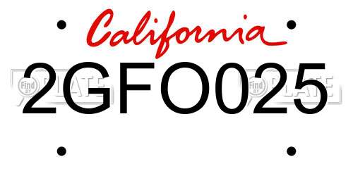 2GFO025 California License Plate