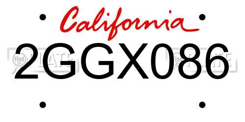 2GGX086 California License Plate