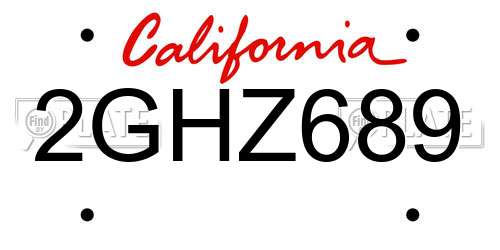 2GHZ689 California License Plate
