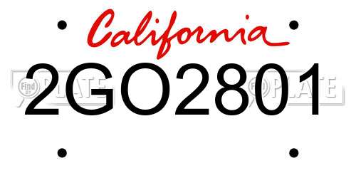 2GO2801 California License Plate