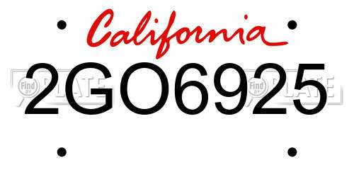 2GO6925 California License Plate