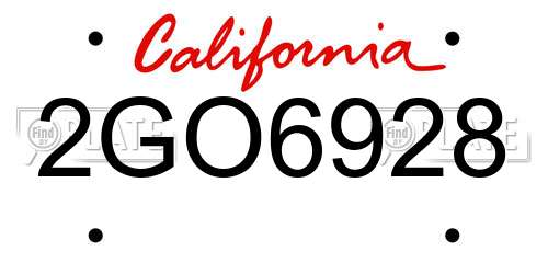 2GO6928 California License Plate