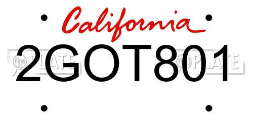 2GOT801 California License Plate