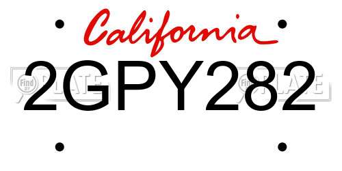 2GPY282 California License Plate