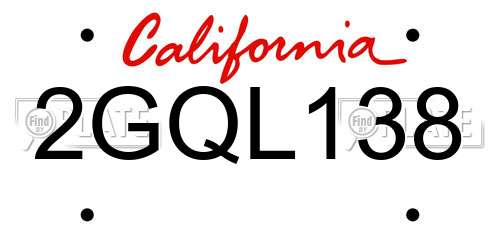 2GQL138 California License Plate