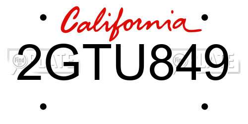 2GTU849 California License Plate