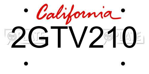 2GTV210 California License Plate