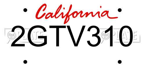 2GTV310 California License Plate