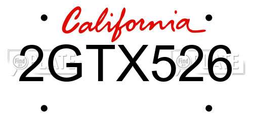 2GTX526 California License Plate