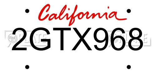 2GTX968 California License Plate