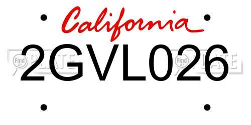 2GVL026 California License Plate