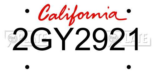 2GY2921 California License Plate