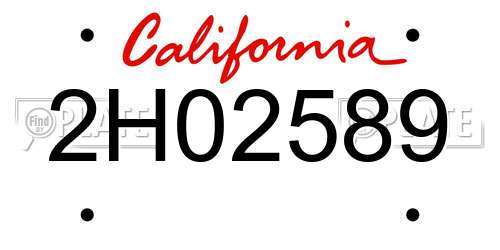 2H02589 California License Plate