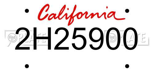 2H25900 California License Plate