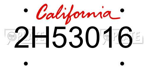 2H53016 California License Plate