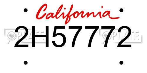 2H57772 California License Plate