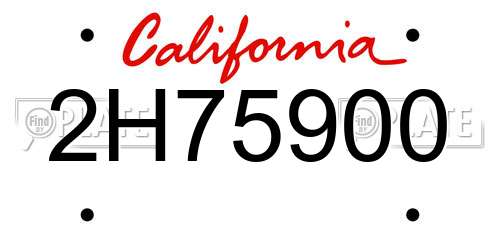2H75900 California License Plate