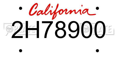2H78900 California License Plate