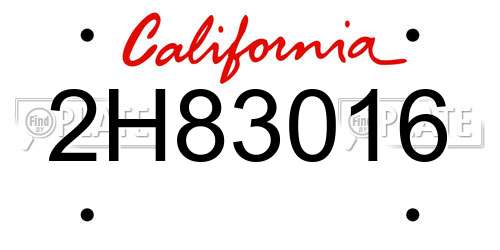 2H83016 California License Plate