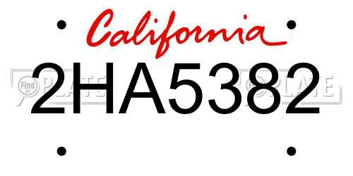2HA5382 California License Plate