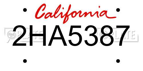 2HA5387 California License Plate