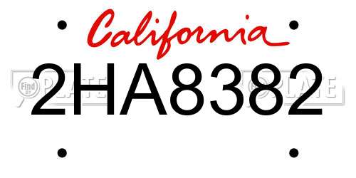 2HA8382 California License Plate