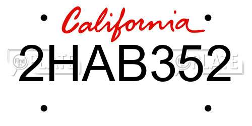2HAB352 California License Plate