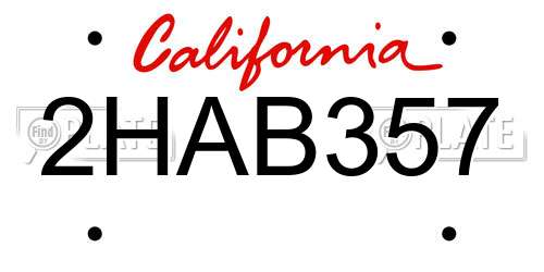 2HAB357 California License Plate
