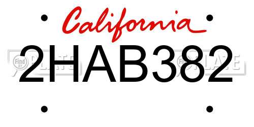 2HAB382 California License Plate