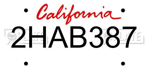 2HAB387 California License Plate