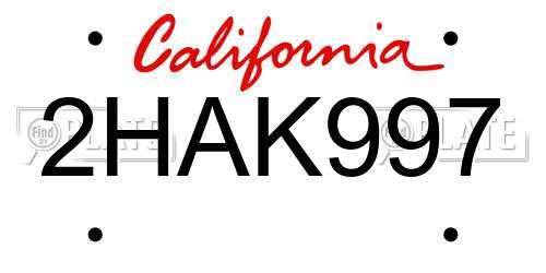 2HAK997 California License Plate
