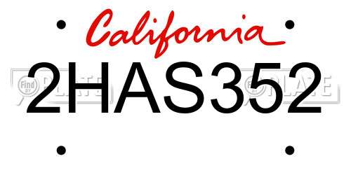 2HAS352 California License Plate