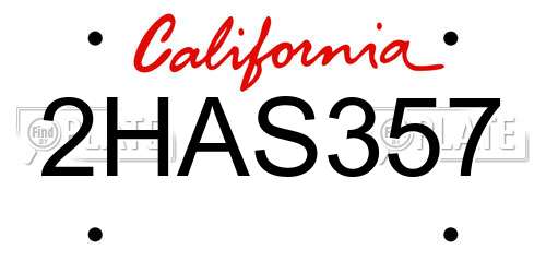 2HAS357 California License Plate