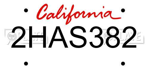 2HAS382 California License Plate