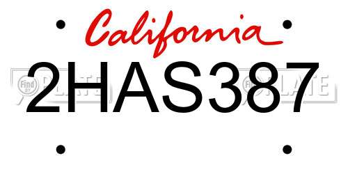 2HAS387 California License Plate