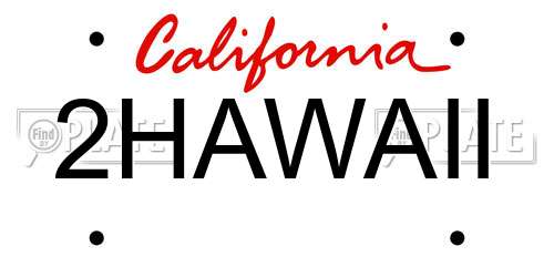 2HAWAII California License Plate