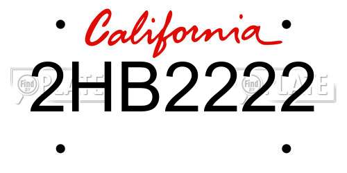 2HB2222 California License Plate