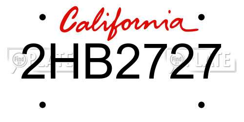 2HB2727 California License Plate