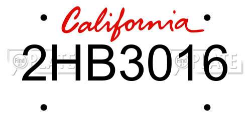 2HB3016 California License Plate