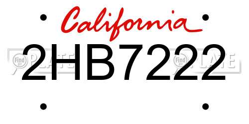 2HB7222 California License Plate