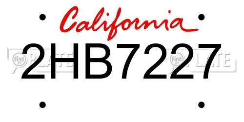 2HB7227 California License Plate