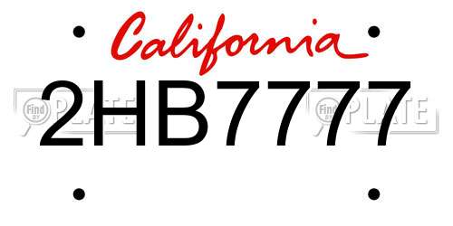 2HB7777 California License Plate