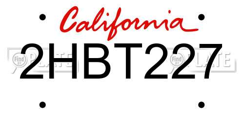 2HBT227 California License Plate
