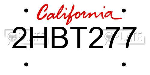 2HBT277 California License Plate