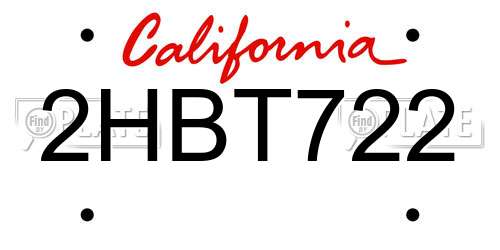 2HBT722 California License Plate