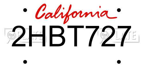 2HBT727 California License Plate
