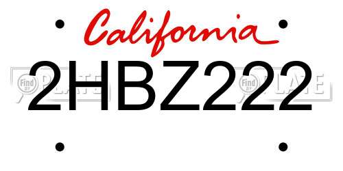 2HBZ222 California License Plate