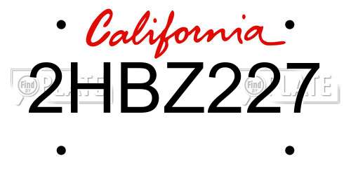 2HBZ227 California License Plate