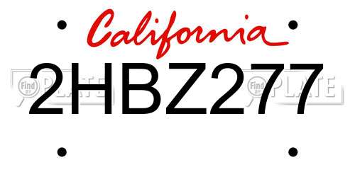 2HBZ277 California License Plate