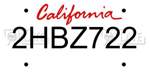 2HBZ722 California License Plate